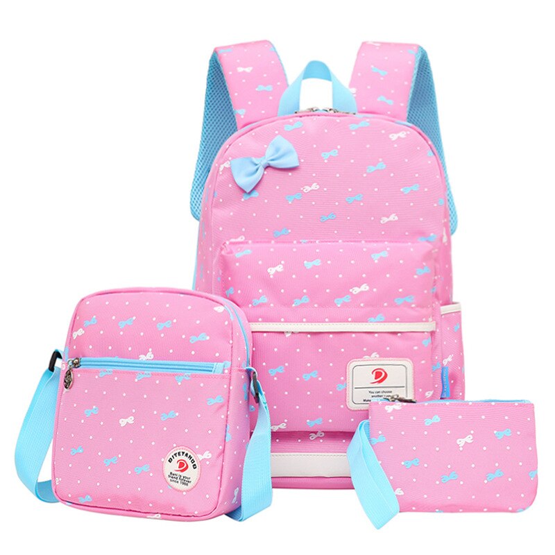 freundlicher Schule Tasche Nette Bogen Druck Mädchen Rucksack Schüler Bookbags 3 Stück einstellen freundlicher Rucksäcke Umhängetasche Kupplung Taschen: Rosa