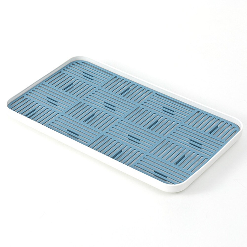 Kitchen Accessory Double Layers Cup Organizer Fruit Vegetables Bowls Shelf Easy Clean Dish Drainer Grids Storage Tray: Blue L