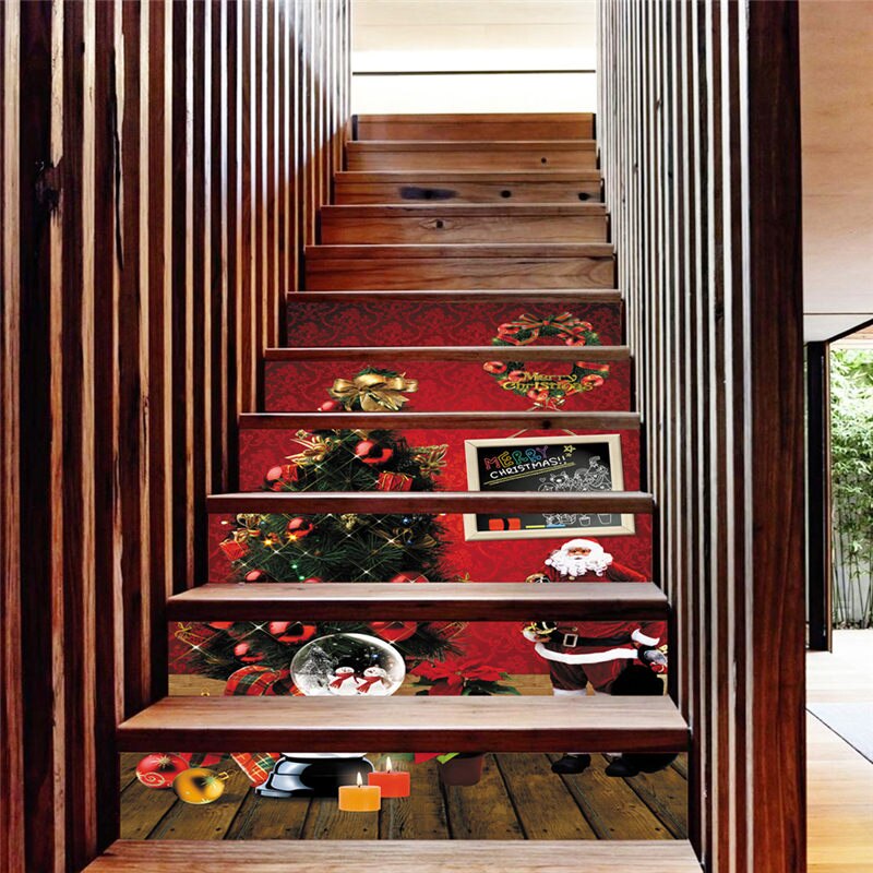 6 teile/satz Wasserdichte PVC Treppen Aufkleber Schneemann Santa Claus Weihnachten Boden Treppe Aufkleber Weihnachten Dekoration Für Heimat U3
