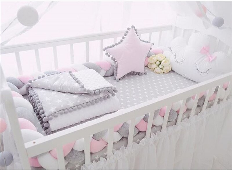 Baby Bed Bumpers Anti Collision Gevlochten Strip Kussen, Tie Bal Vorm Sofa Kussen, nordic Stijl Kinderkamer Decoratie