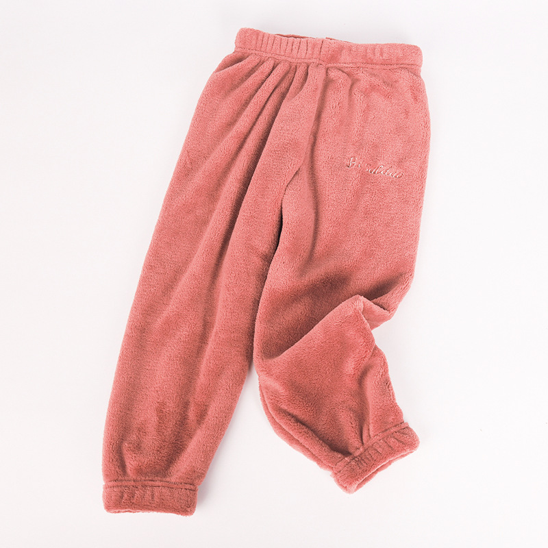 Pantalon polaire corail enfant fille garçons épaissi maison pyjama robe de nuit peluche salon pantalon bas de sommeil: Red / 110