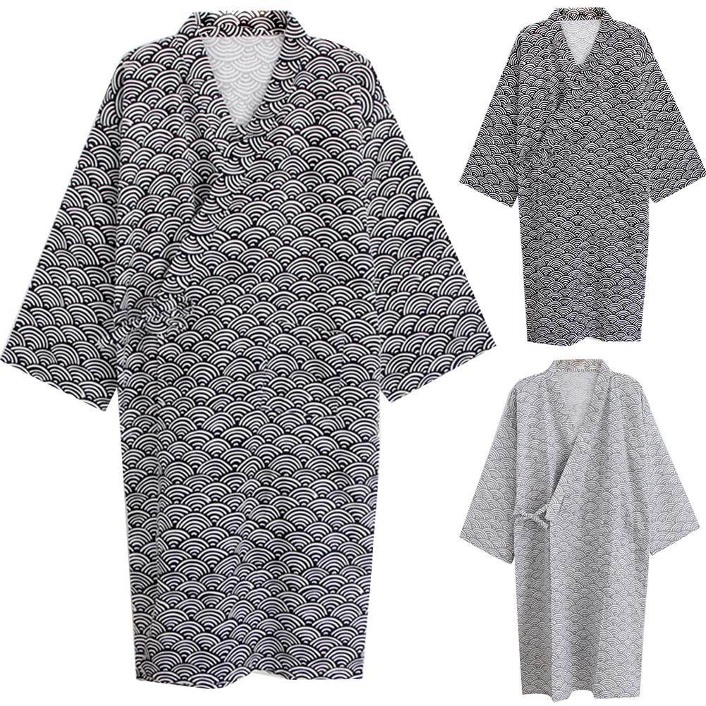 Mannen Kimono Badjas Zuigen Water Elegante Badjas Plus Size Afdrukken Nachtkleding Nachtjapon Losse Mid Lengte Lounge Gewaad