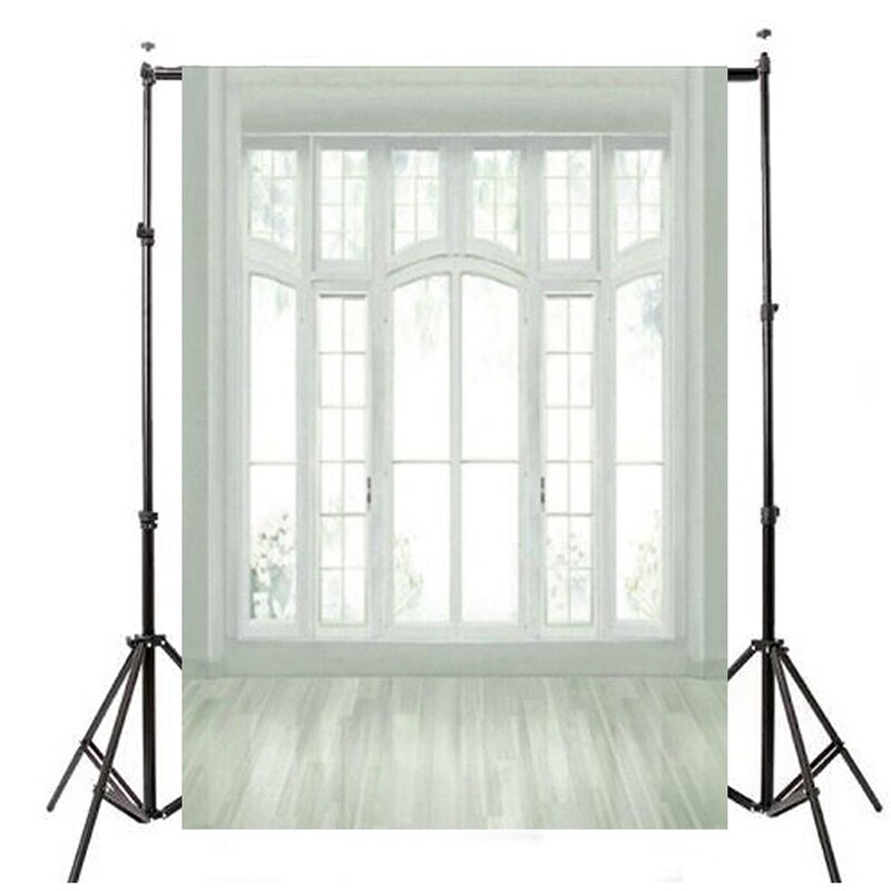 2Stck 3X5Ft Vinyl Fotografie Kulissen Hochzeit Hintergrund für Foto Studio-Weiße Ziegel Zauberstab Holz Boden & Europäischen Fenster boden