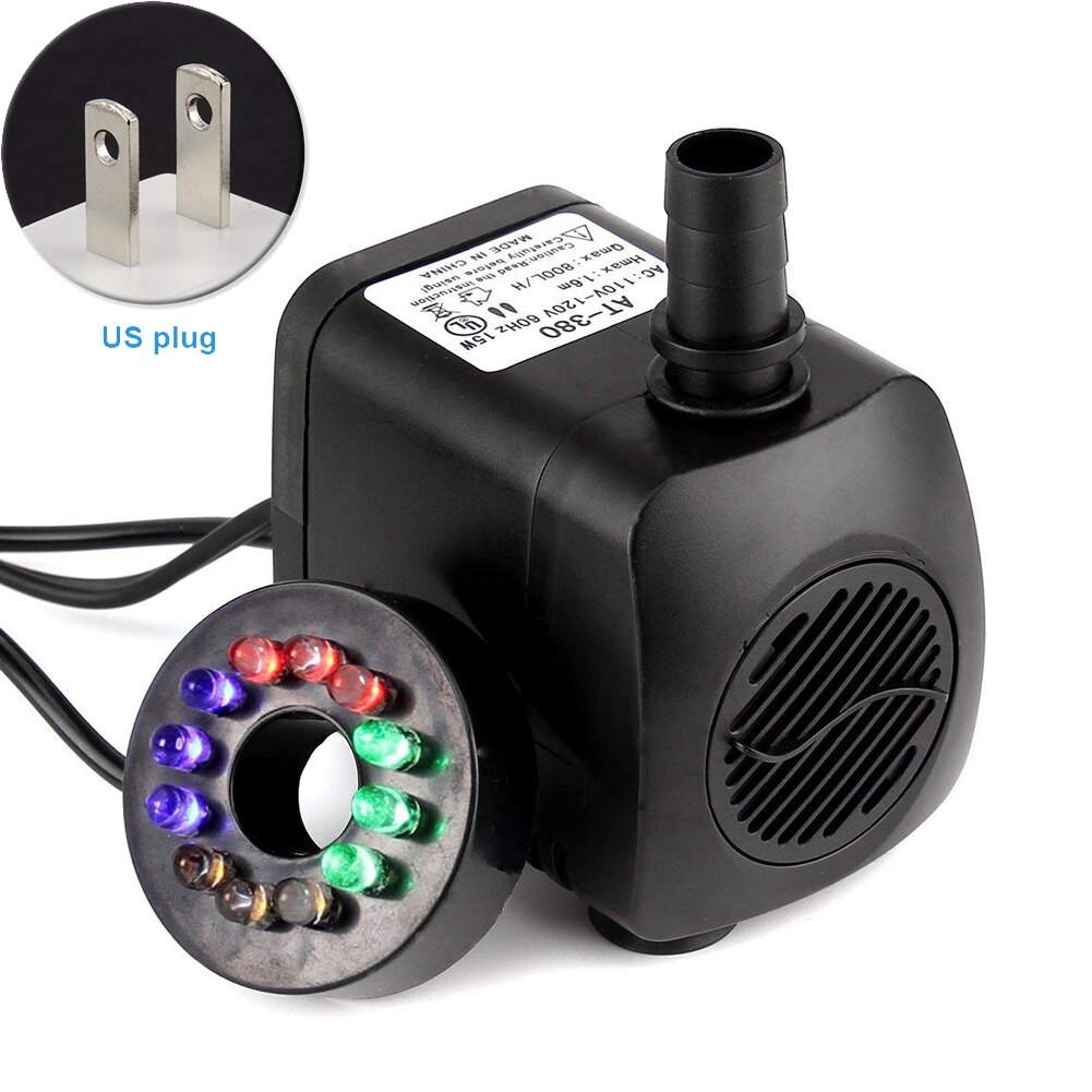 Submersible Water Pump with 12 LED Light for Fountain Pool Home Garden Pond Fish