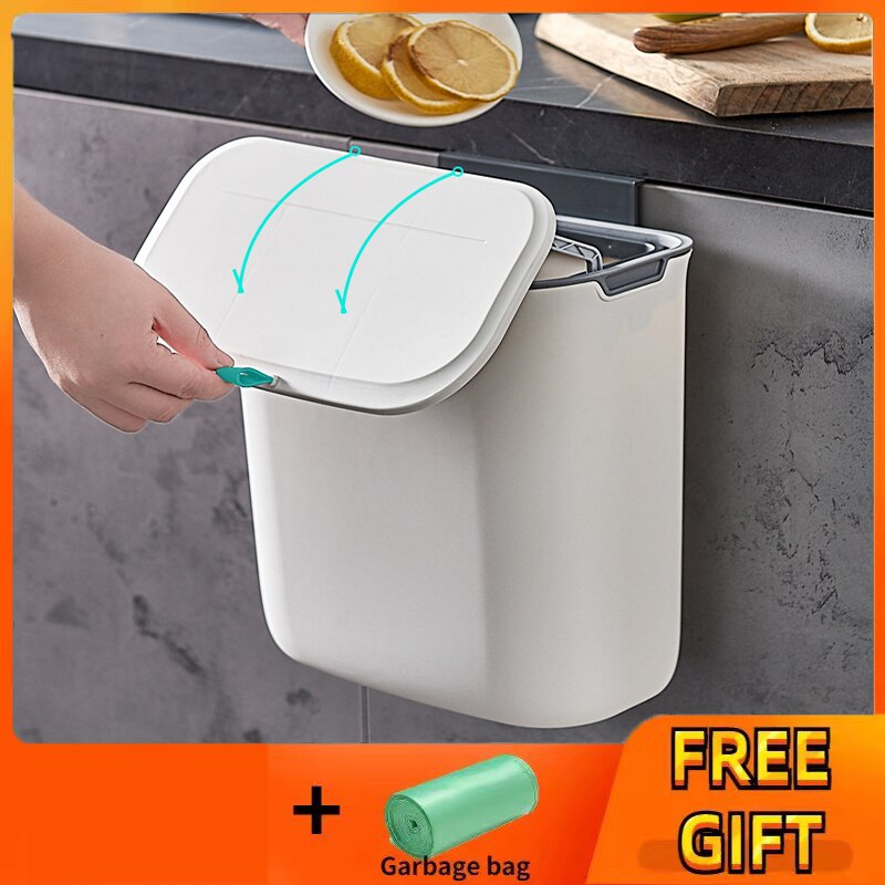 Wall Mounted Hanging Trash Bin For Kitchens Cabinet Door With Lid Trashs Bin Garbage Cans Counter Bins Trash Can Bathroom