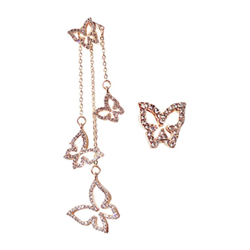 Women Butterfly Pendants Earrings Many layer Rhinestone Chain Lrregular Jackets Asymmetry Women&#39;s Butterfly Earrings: Gold-color