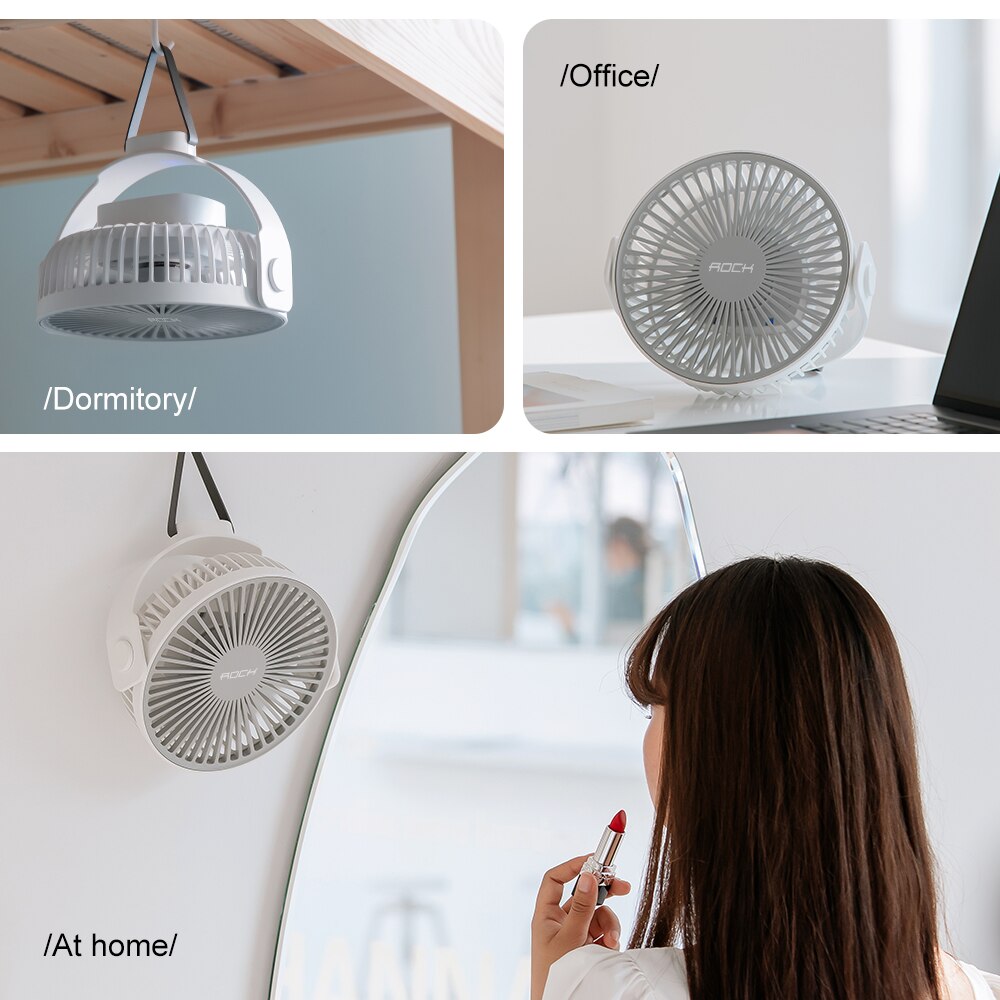 Rock ventilador de mesa 360 graus rotação fornecimento de ar 4000mah pendurado ventilador de carregamento usb baixo ruído 4 modo purifica o ventilador de refrigeração de ar