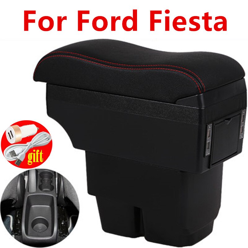 For Ford Fiesta Armrest box For Ford Fiesta MK7 central Store Centre Console box with USB LED light