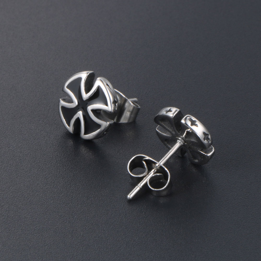 JHSL Men Black Cross Stud Earrings for Male Stainless Steel High Polishing Good Unique Jewelry