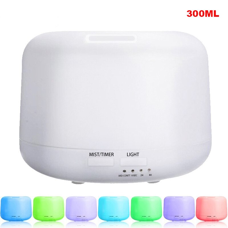 500ml Ultrasonic Air Humidifier Aroma Diffuser with 7 Color Lights Electric Aromatherapy Essential Oil Aroma Diffuser Mist Maker: 300 ML / US