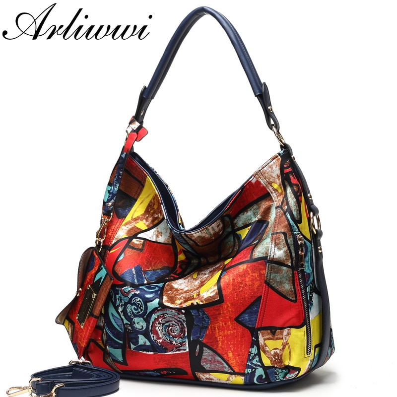 Arliwwi Totem Image Nylon Bags Women Big Ladies Featured Crossbody Handbag PY06