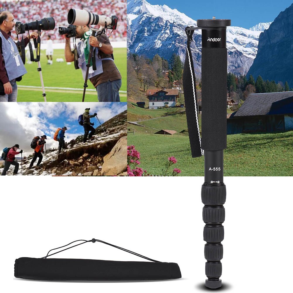 Andoer-trípode A-555 de 6 secciones para cámara, monopié compacto portátil de aleación de aluminio, palo Unipod para Nikon y Canon