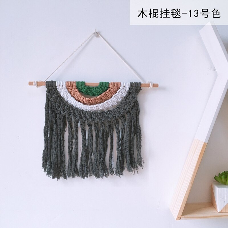 Babykamer macramé gebreid wandkleed met kwastje bohemian handgemaakte gevlochten regenboog houten wandhanger kunst kinderkamer boho decoratie: 13