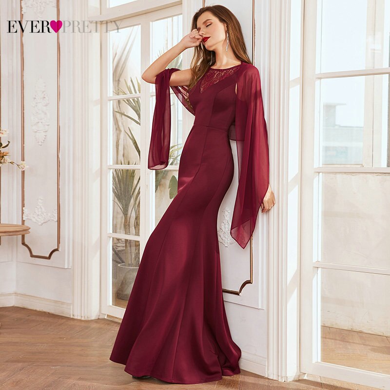 Long Evening Dress With Scarf Ever Pretty Burgundy Fishtail Sleeveless Lace Formal Party Gown Plus Size Вечерние Платья