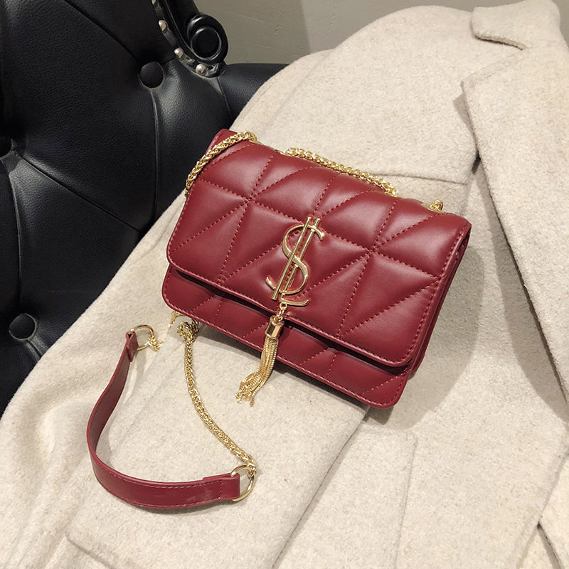 Gewatteerde Lederen Ketting Crossbody Tassen Voor Vrouwen Mode Kwastje Schoudertassen Alle Match Messenger Bag Portemonnees En Handtassen: Red Gold Label