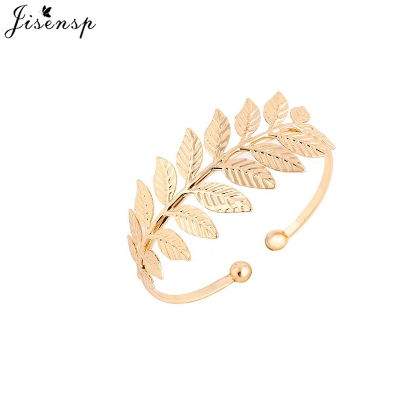 Bohemian Gold Color Big Leaf Open Bangles for Women Girls Jewelry Punk Feather Leaves Charm Bracelets Adjustable
