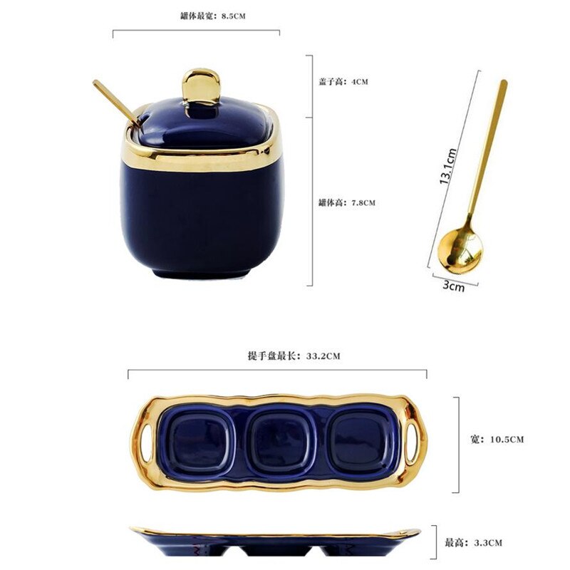 Noord-europese indigo blauwe keramische kruidkruik suikerpot Zout shaker Kruiden bowls Vier stuk bloem thee