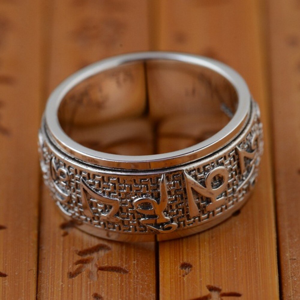 Bocai Real S925 Puur Zilveren Sieraden Antieke Ambachten Thaise Mannen Ring Zes Woorden Mantra Roterende Geluk