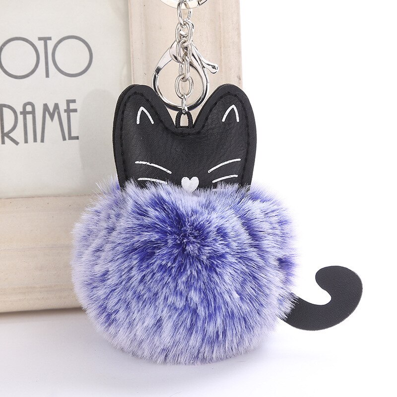 Söt pälsboll nyckelring katt mjuk pompom djur svans hår boll bil nyckelring nyckelring mamma llaveros dam bilväska tillbehör: 08