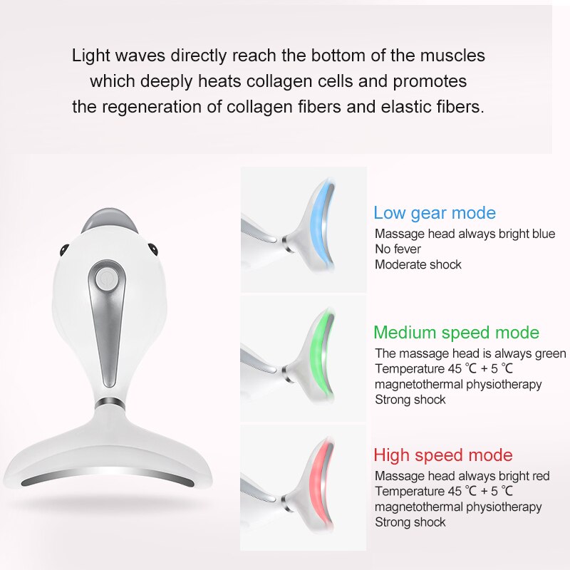 AmazeFan-masajeador de cuello Facial Led, 3 colores, fotonterapia, máquina de eliminación de arrugas de cara y cuello, Reduce el estiramiento de piel de doble barbilla