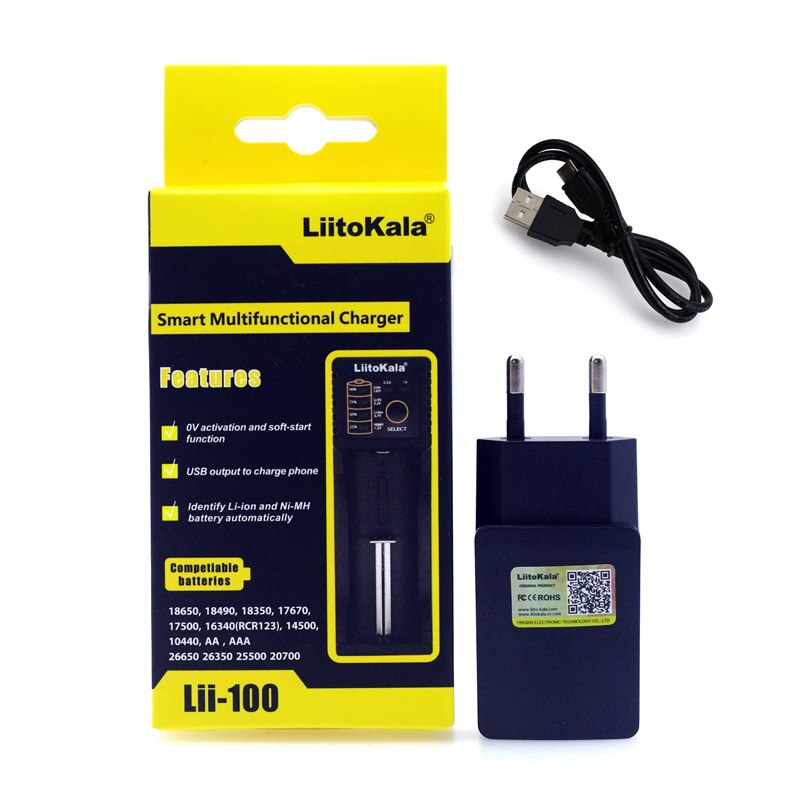 Liitokala Lii-500 Lii-402 100 202 S1 cargador de batería de carga de 18650 de 3,7 V AA/AAA 26650, 16340, 18350, 26500 batería NiMH de litio: Lii-100 and 5V 2A