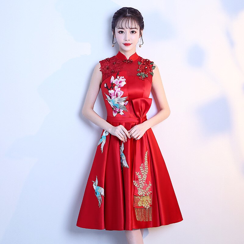 Autumn And Winter Style Dress for Toast Bride Marriage Chinese Style Short Banquet Huimen Dress Red Dress Women's