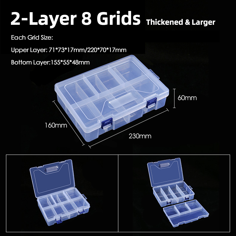 Plastic Storage Box Detachable Divider Organizer Tool Components Kit Grids Case Beads Container Adjustable Jewelry Storage Box: 8 Grids-2 Layers