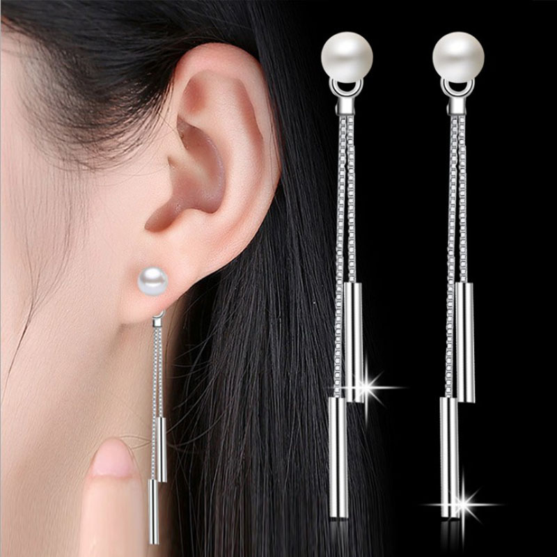 Kofsac sølv 925 øreringe enkel perle lang kvast dangler øreringe til kvinder øre linje smykker brincos bijoux