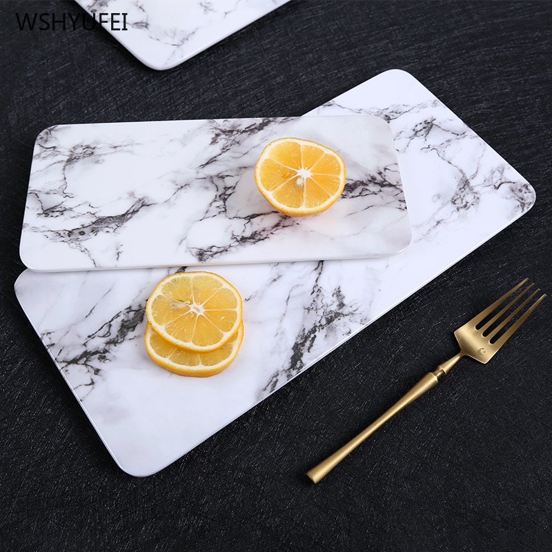 Marble Flat Plate Rectangular Sushi Spaghetti Steak Salad Container Pot Restaurant Japanese Cuisine Barbecue Kitchen