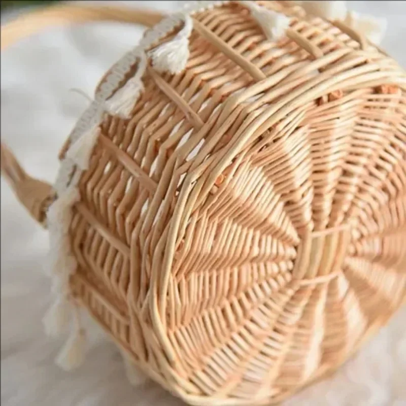 Cesta de flores tejida, cesta de almacenamiento de ratán, flor hecha a mano para niña, para el hogar, boda, baño, artículos de cocina