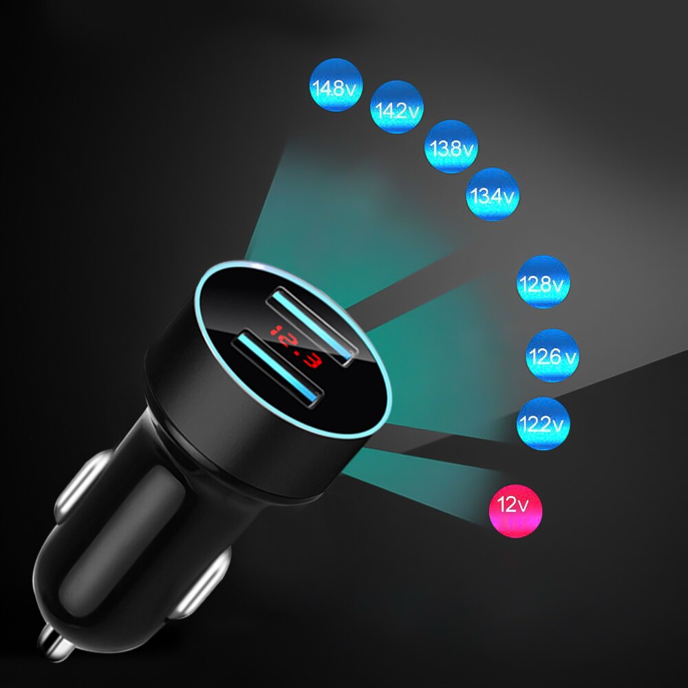 3.1A Dual USB Car Charger 2 Ports LCD Display 12-24V Car Cigarette Socket Lighter Car Phone Charger for iPhone 12 11 Pro Samsung