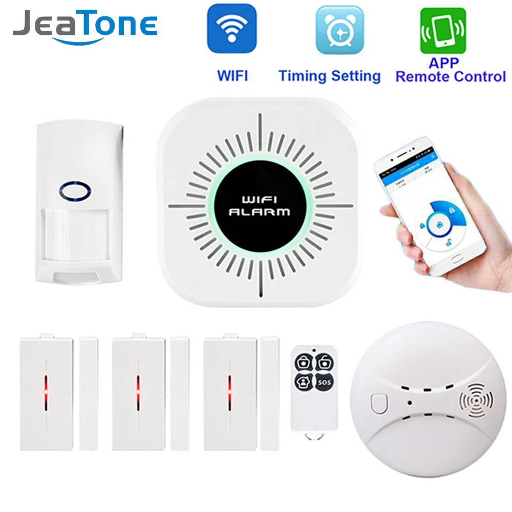 Jeatone draadloos huis inbreker wifi alarmsysteem beveiliging app controle engels android ios pir-sensor deur raam detector alarm