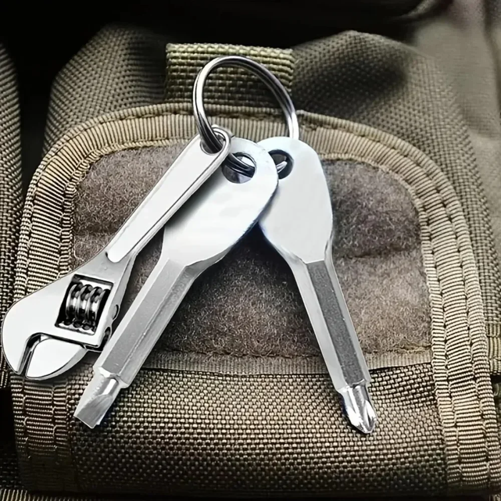 Stainless Steel Keychain Multitool - Mini Wrench, Screwdriver & Repair Kit for EDC & Outdoor Use