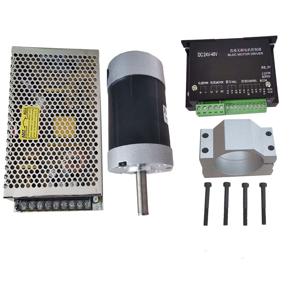 200W/0.2KW/Optische As Borstelloze Dc Spindel Motor + 55Mm Klem Withscrews + 48VDC Stappenmotor driver + 48VDC4.2A Voeding