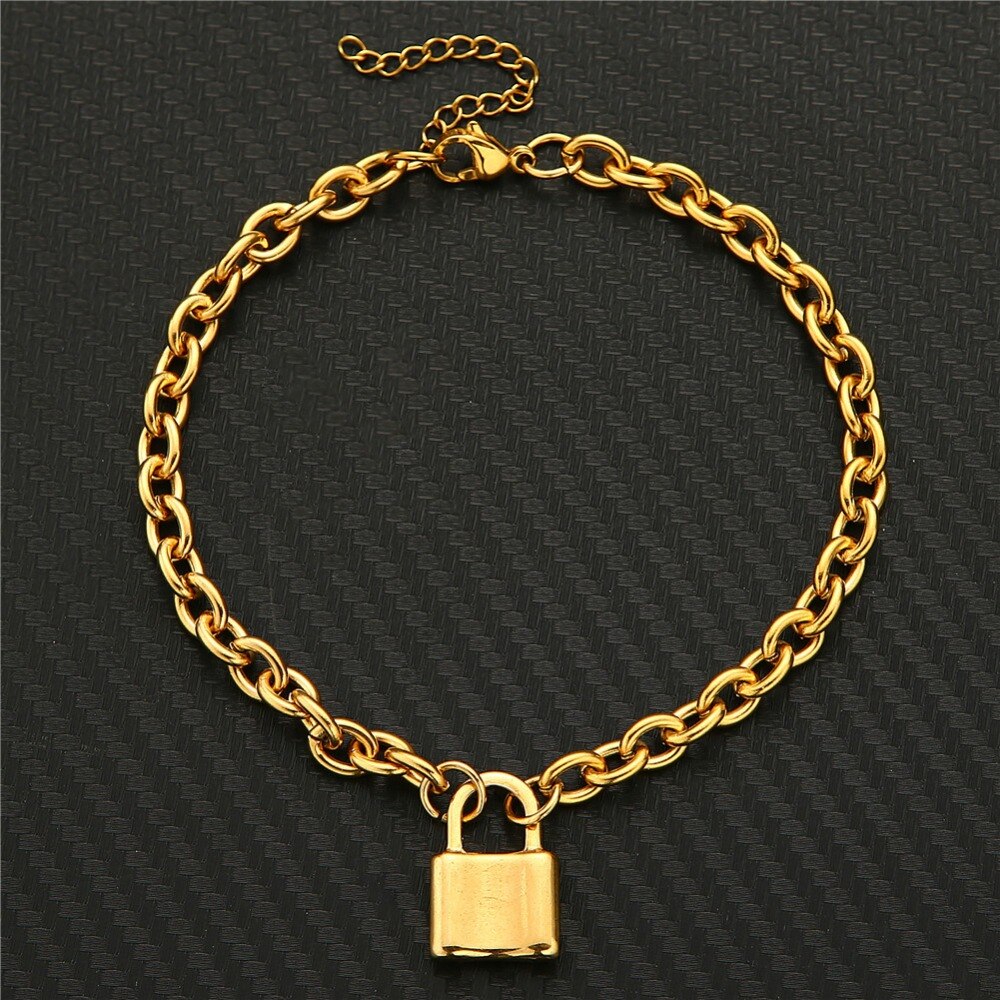 Rostfritt stål hänglås berlocker fotlänkar sandaler fot smycken benlås hänge ankelfot fotlänk armband för kvinnor benkedja