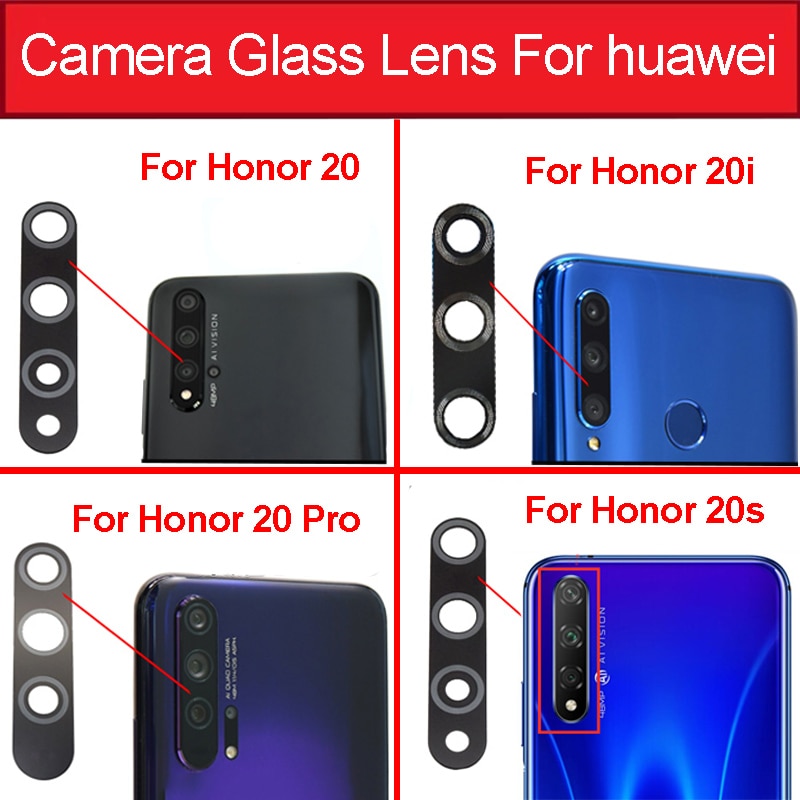 Voltar câmera traseira lente de vidro para huawei honor 20 20i 20s 20 pro lite lente de vidro da câmera principal com adesivo fita peças reposição