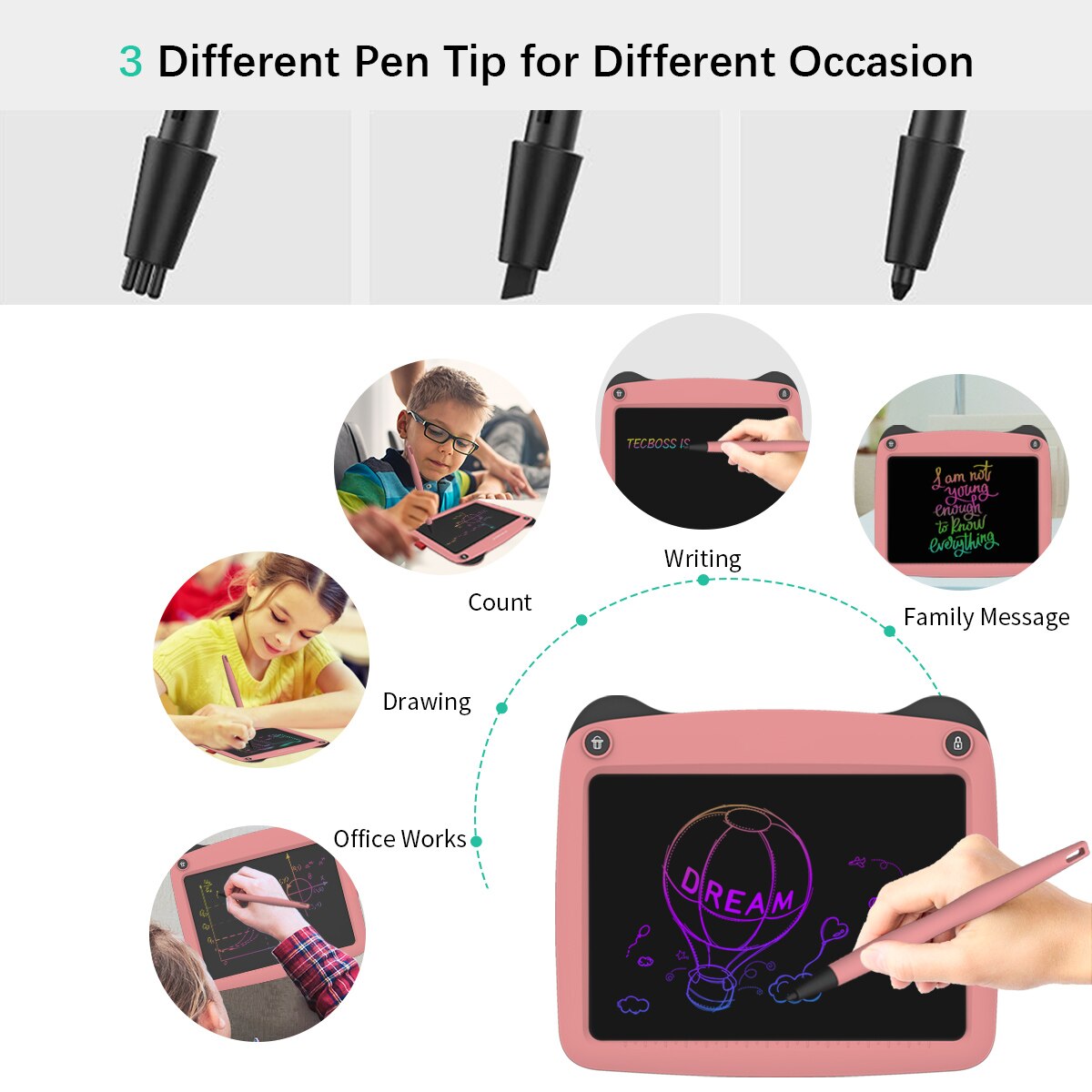 Enotepad LCD Writing Tablet - 9-Inch Digital Drawing Board - Rechargeable Message Board with Stylus Pen