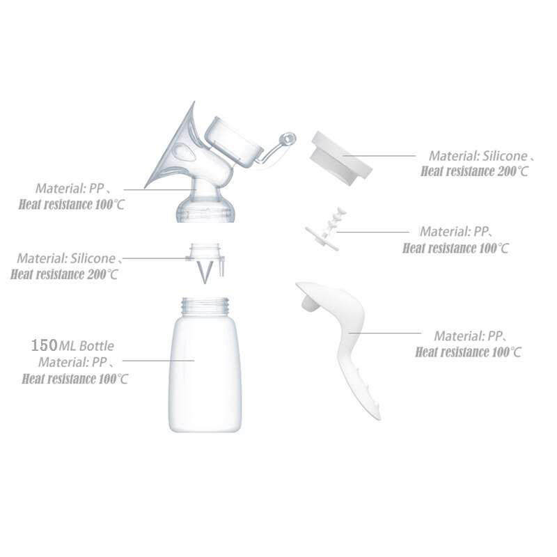 Bomba de pecho Manual potente succión de pezón de bebé 150ml alimentación botellas de leche bombas para senos botella de succión