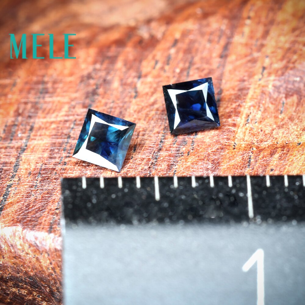 Piedras preciosas sueltas de zafiro azul Natural para la fabricación de joyas, sección cuadrada de 2,5-4mm 0.4ct 2p, piedras de joyería fina de