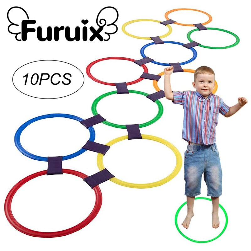 Hopscotch Ring Game - 10 Multi-Colored Plastic Rings and 10 Connectors for Indoor or Outdoor Use-Fun Play Set