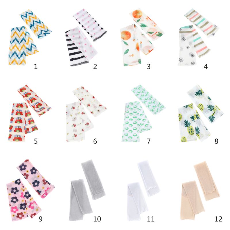Dames ijs zijde mesh vingerloze lange mouwen armwarmers cover geometrische strepen bloemen maan bedrukt uv-bescherming rijden half fi