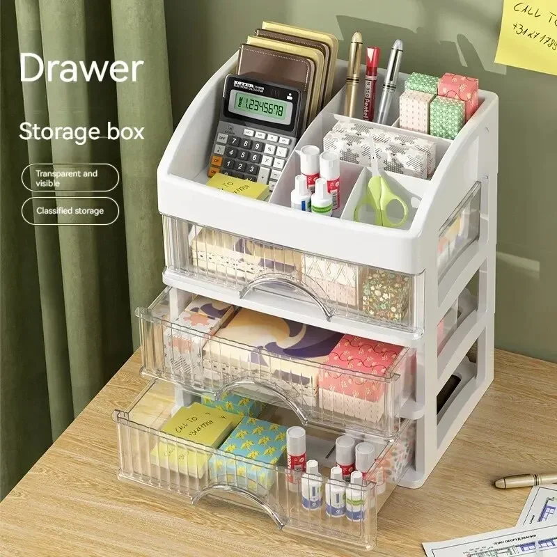Caixa de armazenamento de mesa gaveta de armazenamento decoração de cabelo armário de armazenamento multi-camada cosméticos caixa de jóias papelaria multifuncional: Rosa