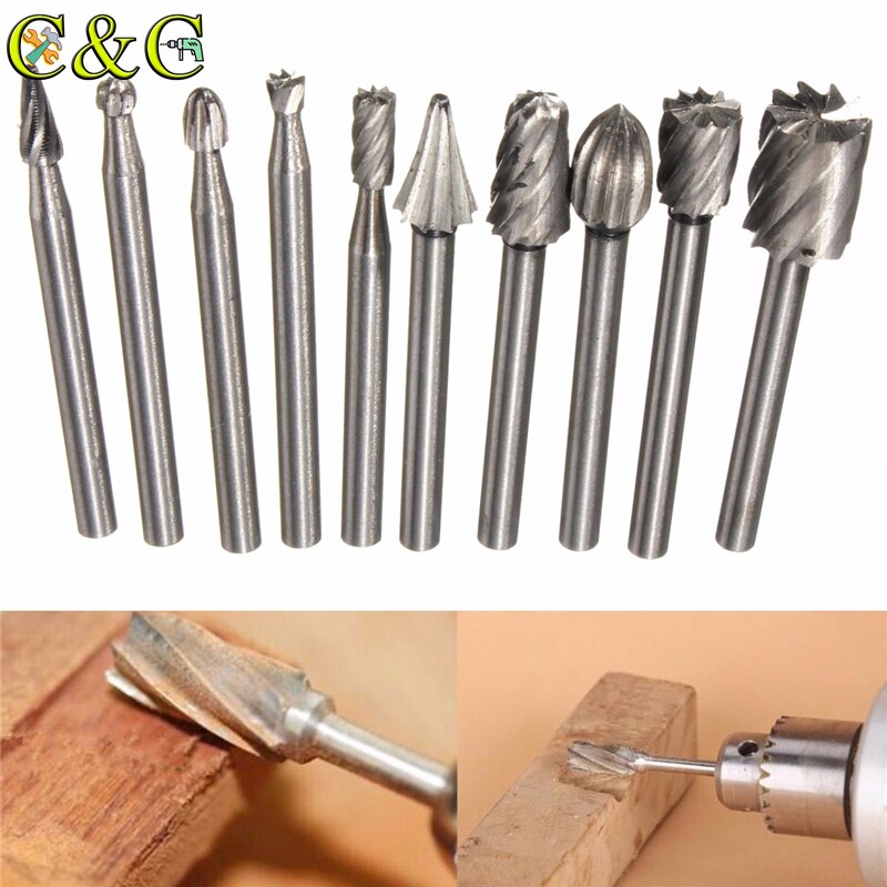 10pcs 1/8 Inch Shank Milling Rotary File Burrs Bit Set Wood Carving Rasps Router Bits Grinding Head