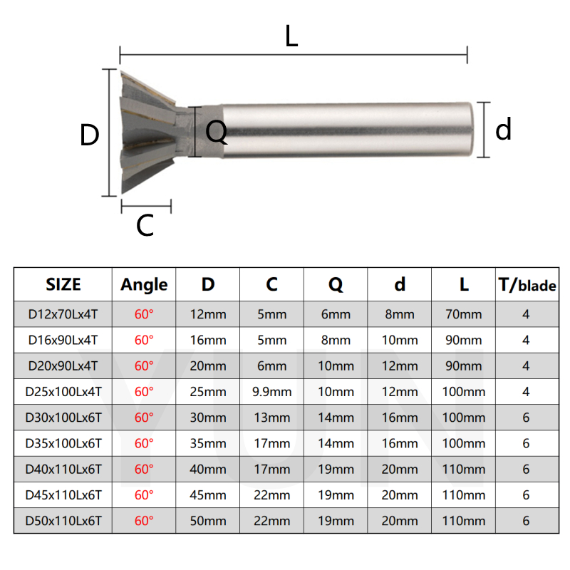 Dovetail Milling Cutter 45 Angle 60 Angle T-slot Milling Cutter Welding Insert Tungsten Carbide Tools CNC Machine Tool 12-60mm