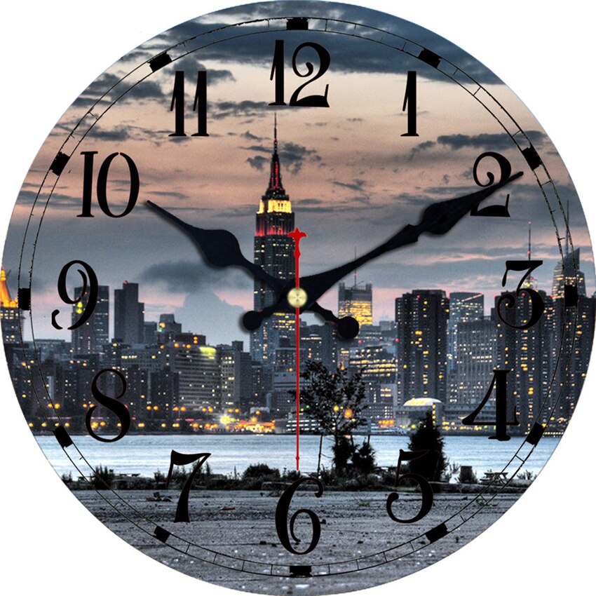 Horloge murale à chiffres romains | Scène de nuit Vintage en carton, caractéristique silencieuse et sans chatouillage, Style Antique pour la cuisine, le bureau et l'étude à la maison