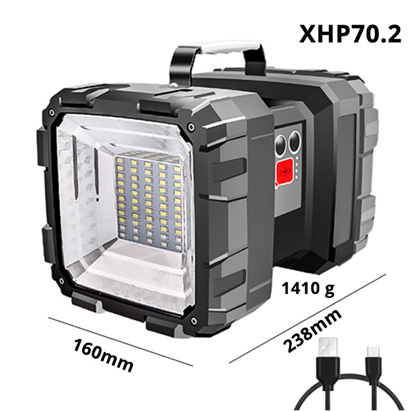Oplaadbare Super Heldere Led Zoeklicht Dubbele Hoofd Led Zaklamp Spotlight Met Xhp 70.2 Lamp Kraal Waterdicht Camping Licht: XHP 70.2
