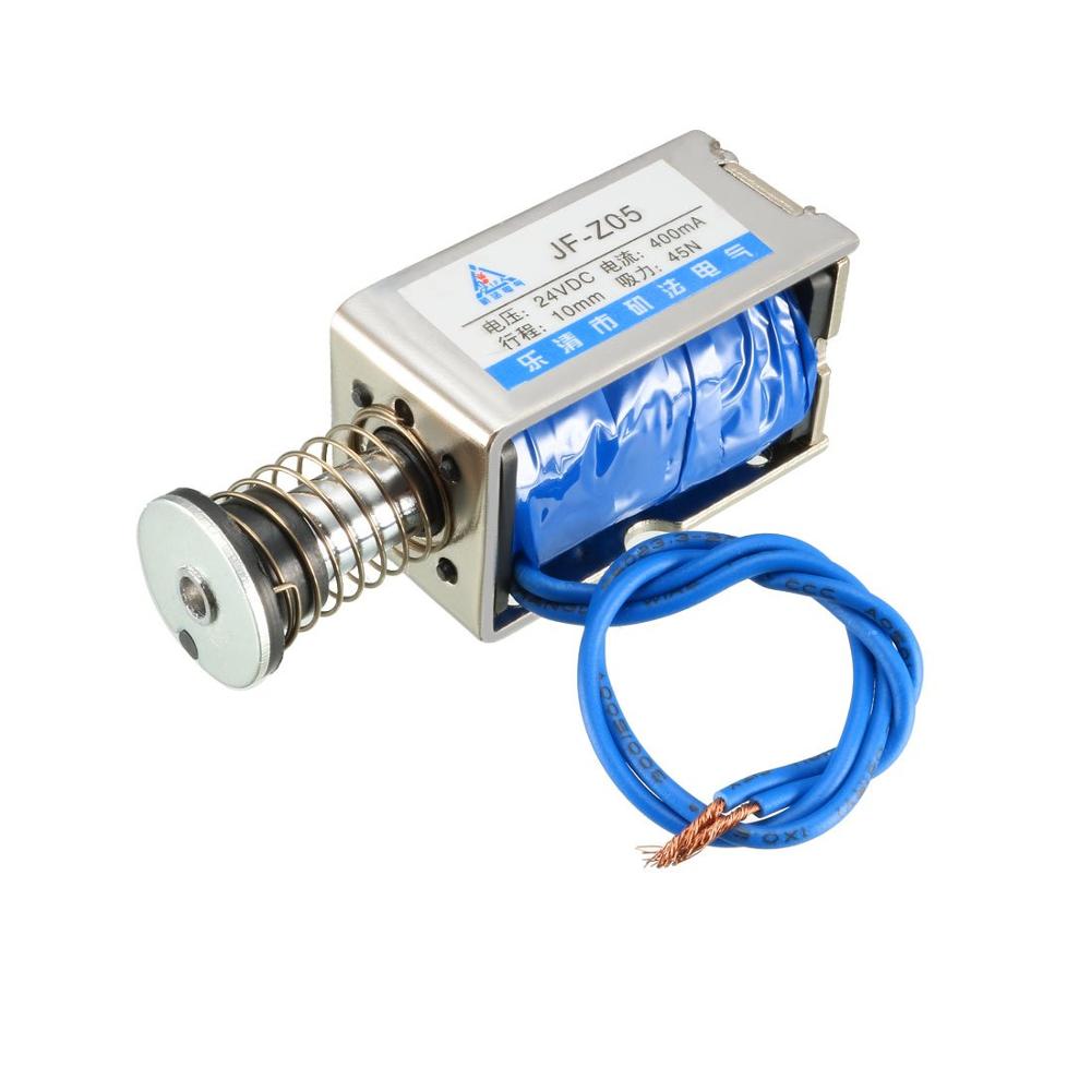 JF-Z05 Solenoid Electromagnet DC12V/24V 400mA 10mm Stroke 45N 4.5Kg 9.9LB Force Open Frame Type