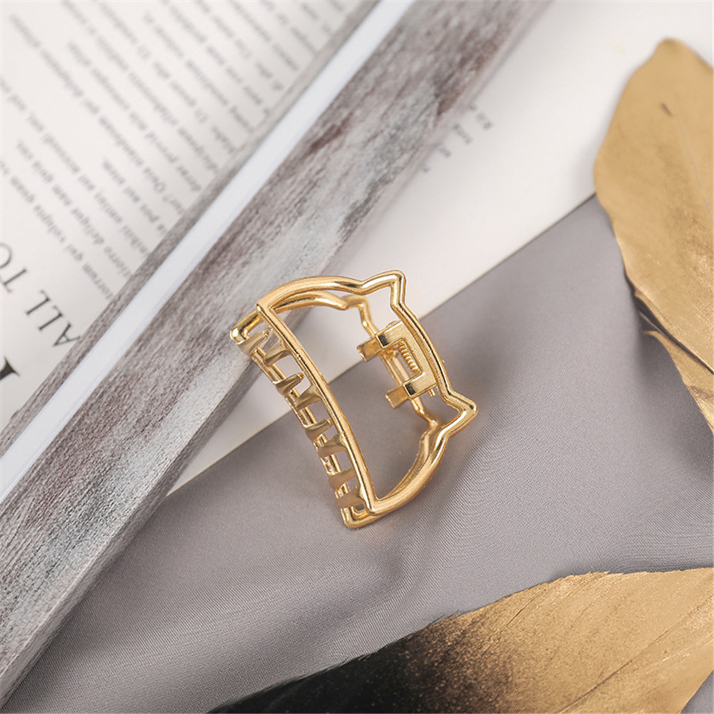 Garra de pelo de Metal de Color dorado geométrico Simple para mujeres y niñas, pasador con forma de corazón y gato, accesorios para el cabello, tocado: YELLOW