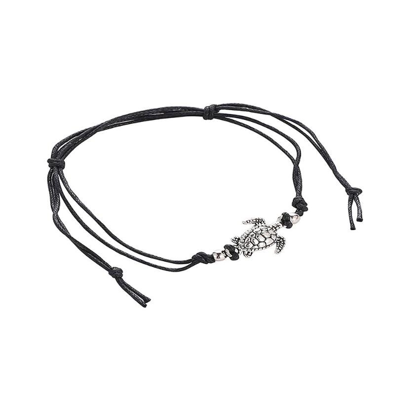 sommer Strand Schildkröte Geformt Charme Seil String Fußkettchen Für Frauen Ankle Armband Frau Sandalen Auf die Bein Kette Fuß schmuck: Black