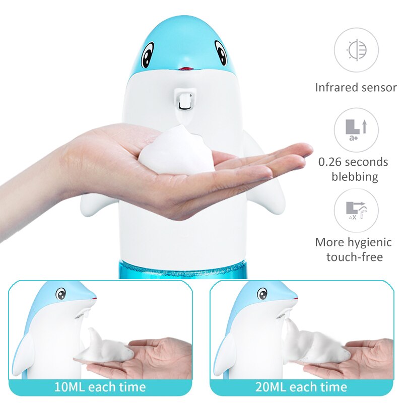 USB Charging Cartoon Cute Dolphin Infrared Automatic Induction Kids Foam Soap Dispenser Deep Cleaning Bathroom Kitchen Foamer